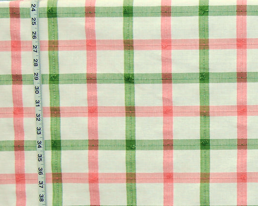 Pink green windowpane plaid fabric Rose