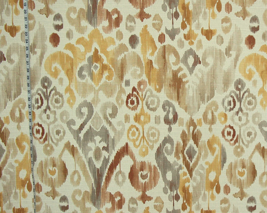 Gold brown grey ikat fabric watercolor 50"