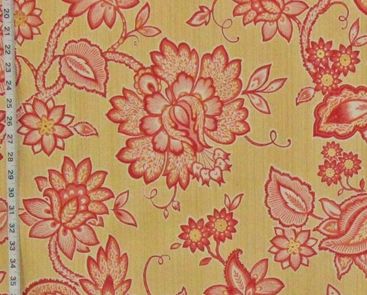 Yellow Salmon Orange Floral Fabric Gold Metallic Floral