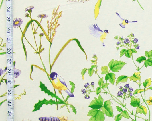 Summer meadow fabric blackberry bird purple sweet pea aster