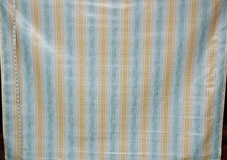 Blue Plaid Chintz Fabric Vintage Clarence House Victoria Stripe - 5 1/2 yd Remnant