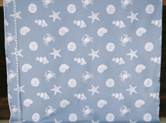 Purple-Blue Seashell Fabric - Starfish, Tropical Fish, Crab, Upholstery