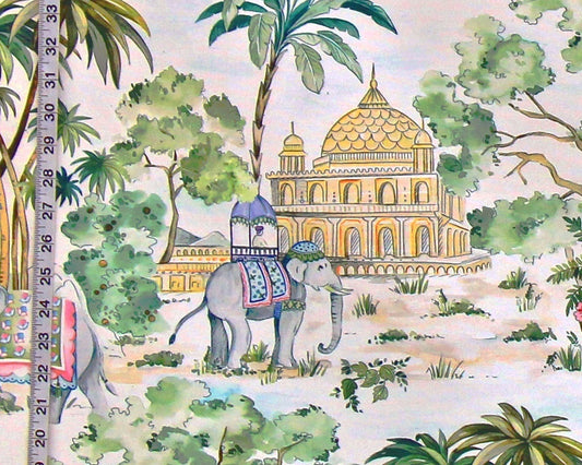Indian elephant fabric tropical garden toile
