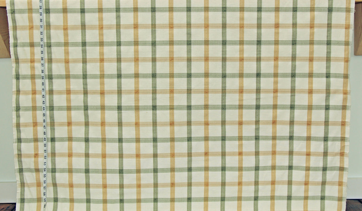 Sage green gold windowpane plaid fabric Wheat