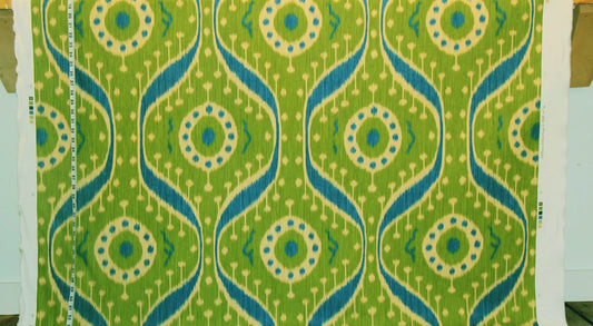 Clarence House fabric tribal blue green ikat linen Tagore