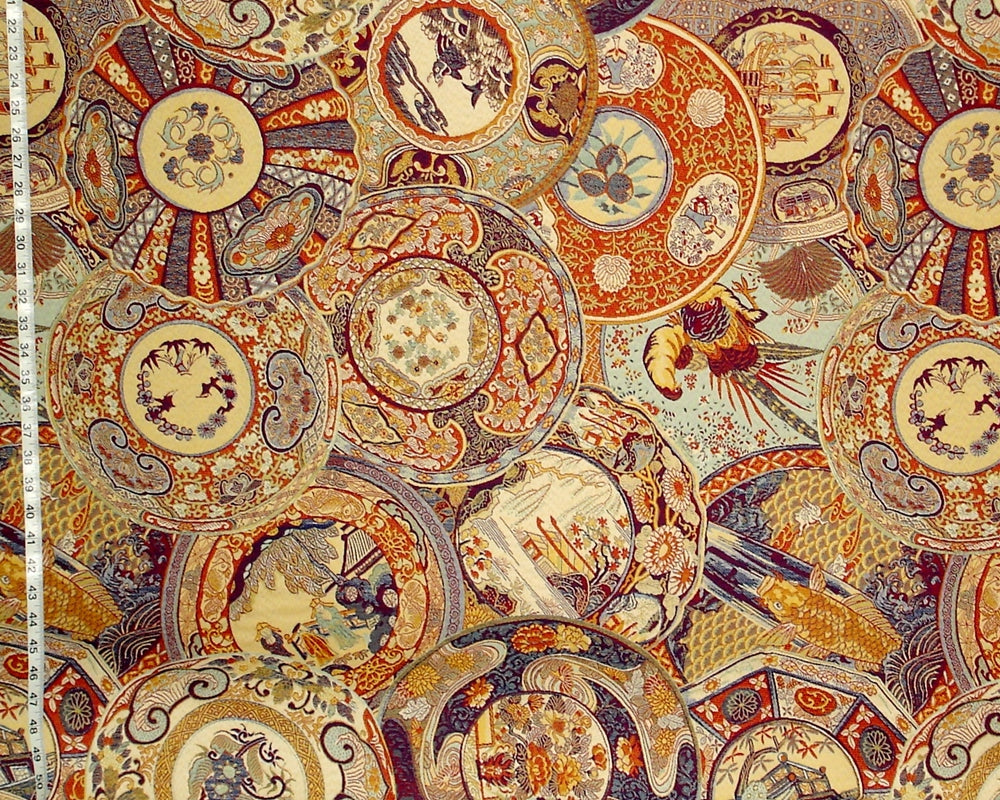 Oriental fabric vintage Imari china porcelain upholstery