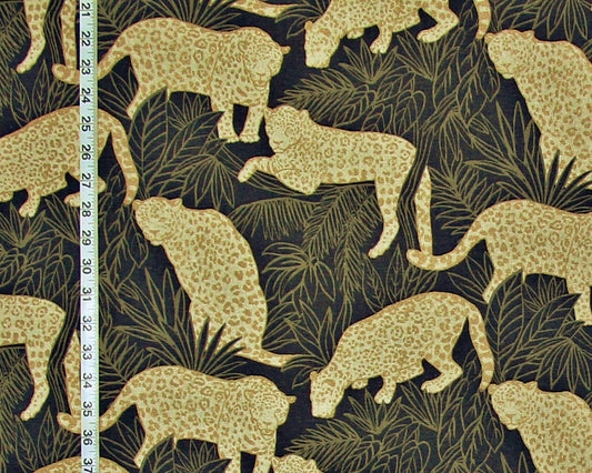 Jaguar jungle toile fabric gold metallic