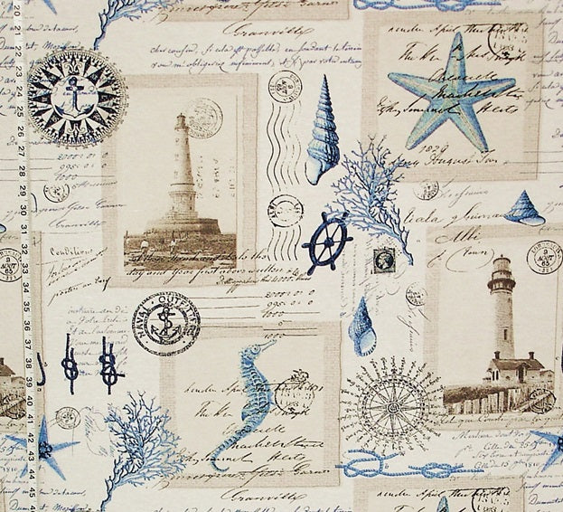 Nautical lighthouse fabric vintage postcard