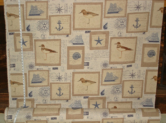 Nautical Beach Fabric Seashells Vintage French Letters