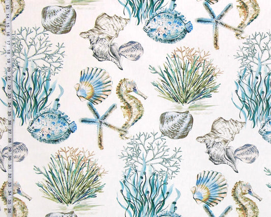 Ocean fabric fish seashell seahorse
