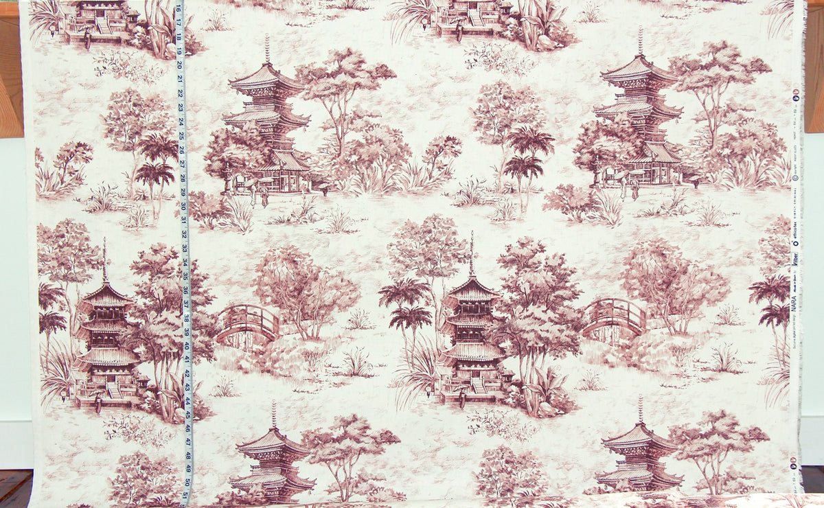 Pink pagoda toile fabric tropical Asian chinoiserie