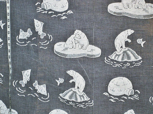 White Lace Polar Bear Curtain Fabric