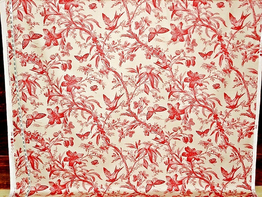 Red Bird Fabric P.Kaufmann Aviary Toile Madder