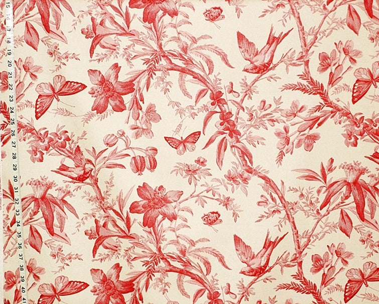 Red Bird Fabric P.Kaufmann Aviary Toile Madder