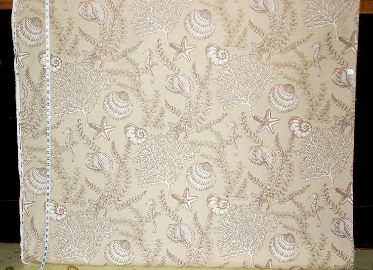 Seahorse fabric ocean reef brown toile tan 1 yd, 30"