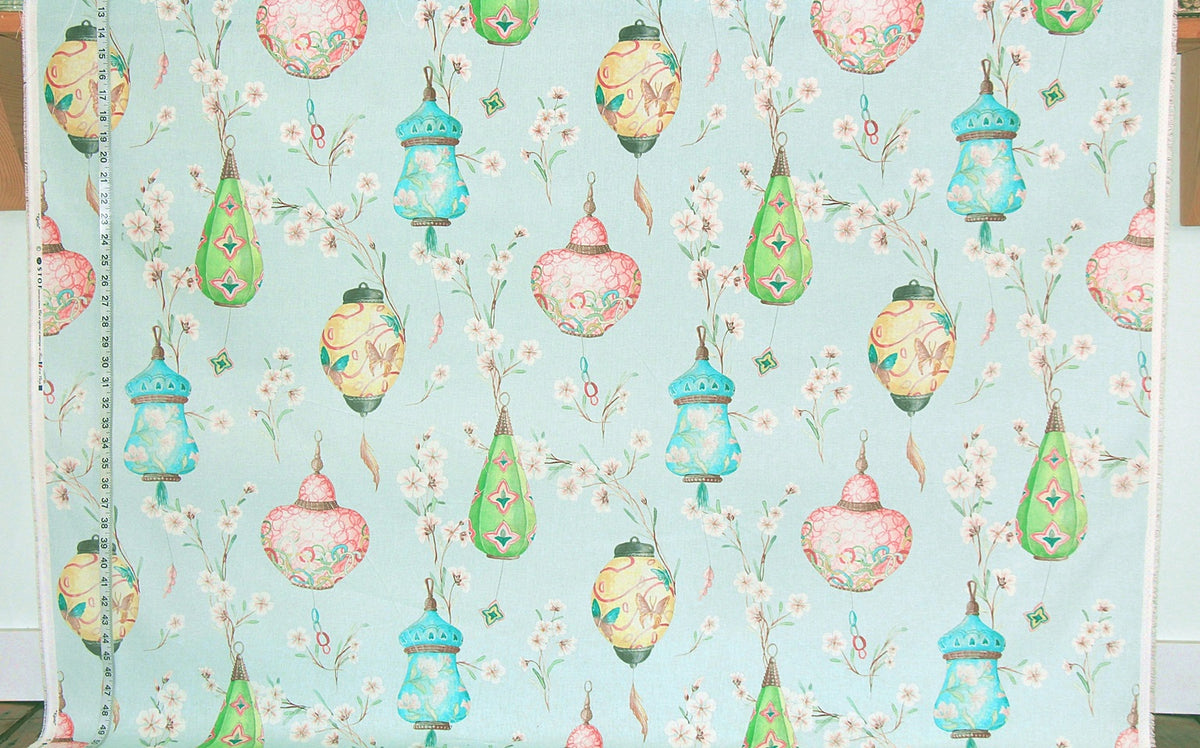 Japanese lantern wind chime fabric pastel blue