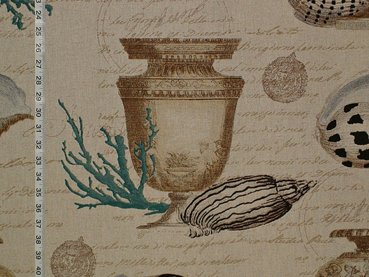 Blue Coral Fabric Seashell & Antique Urns Shipwreck