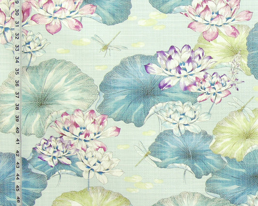 Waterlily pond fabric dragonflies linen