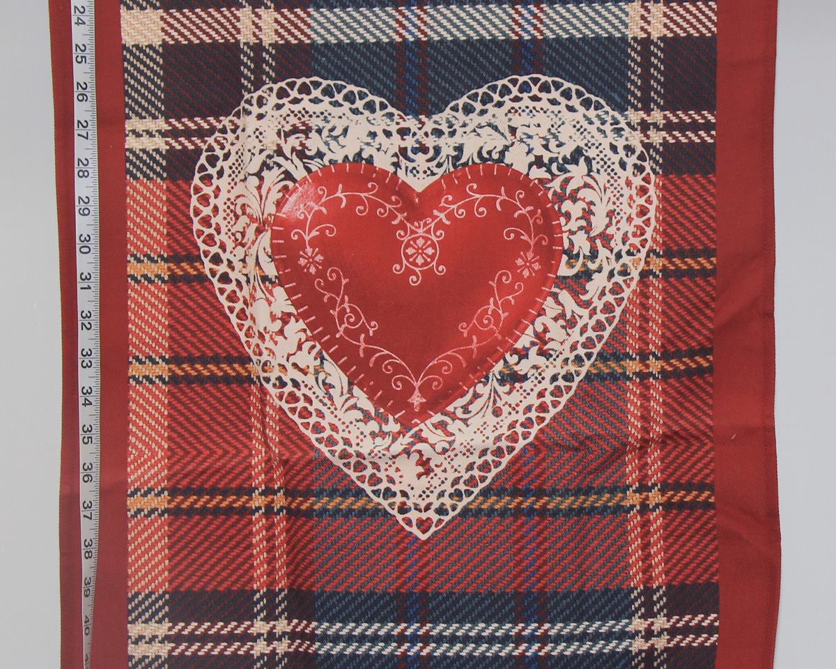 Pair French tea towels plaid hearts
