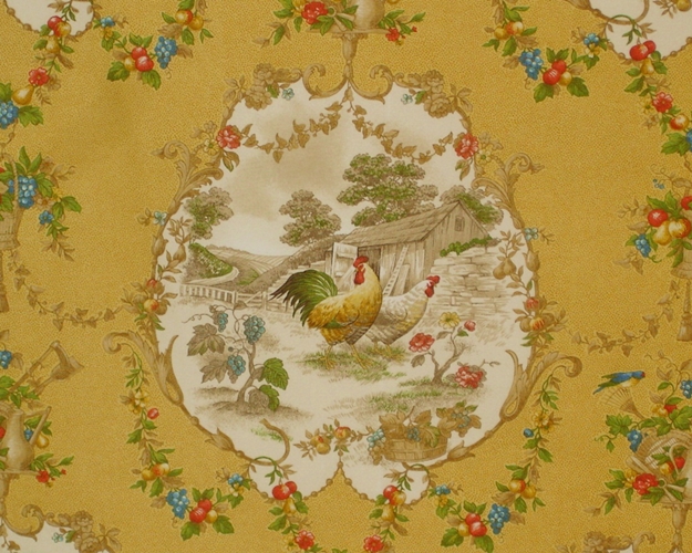 A DESIGNER CURTAIN FABRIC ROOSTER TAUPE 100% Cotton CC49 