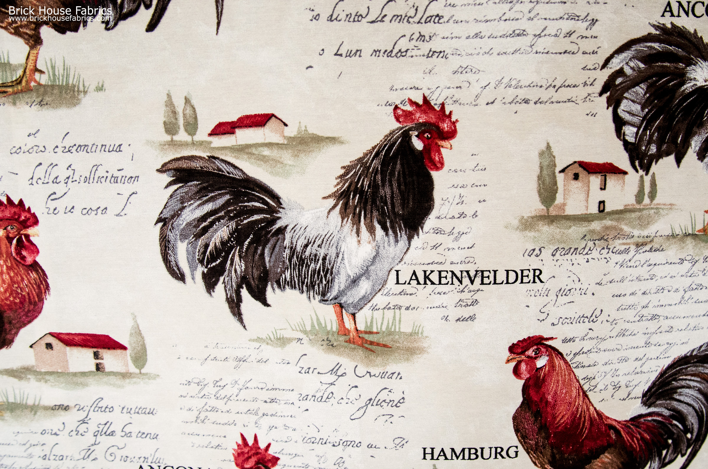 Rooster fabric retro European country chickens document print