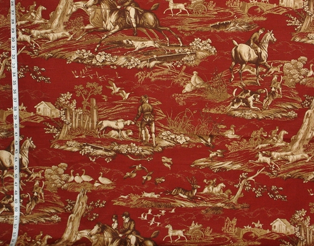 Red Hunting Toile Fabric