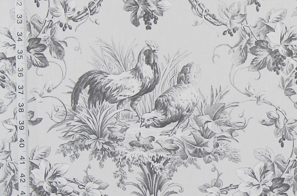 Grey Rooster Fabric, a French country toile