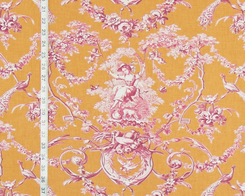 Orange and pink toile fabric