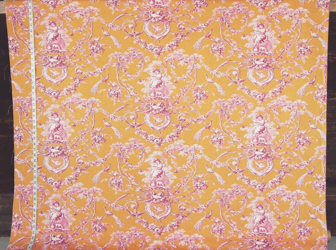 Orange and pink toile fabric