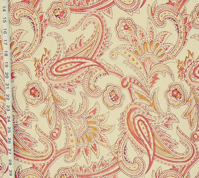 Orange paisley fabric Indienne handprint