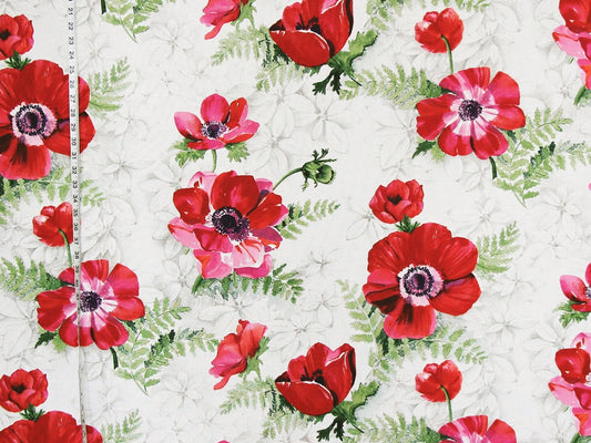 Red orange purple pink anemone fabric floral watercolor