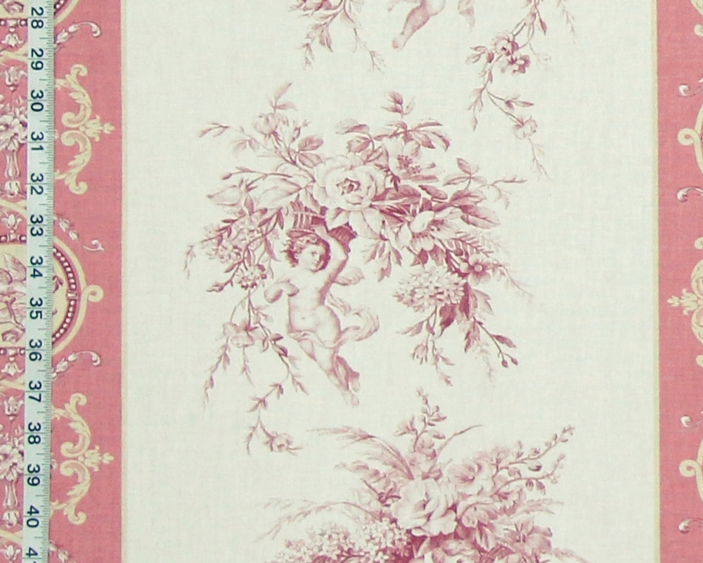 French angel toile fabric violet pink stripe