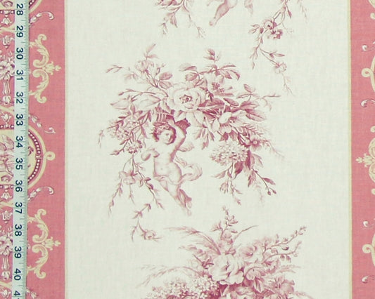 French angel toile fabric violet pink stripe