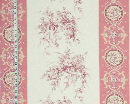 French angel toile fabric violet pink stripe