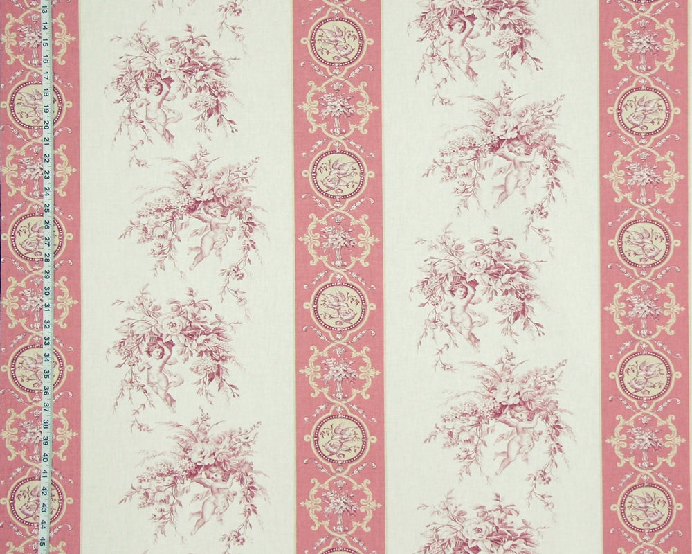 French angel toile fabric violet pink stripe