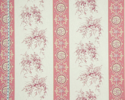 French angel toile fabric violet pink stripe