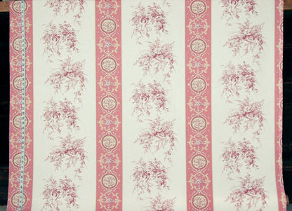 French angel toile fabric violet pink stripe