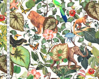 Jungle garden fabric lion elephant monkey dodo