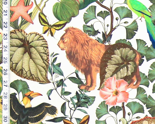 Jungle garden fabric lion elephant monkey dodo