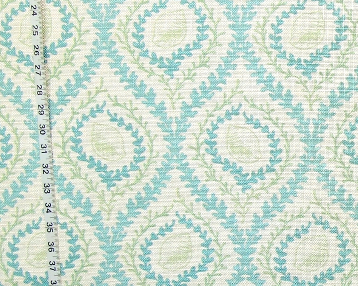 Aqua blue green seashell fabric sea glass coral seaweed lattice