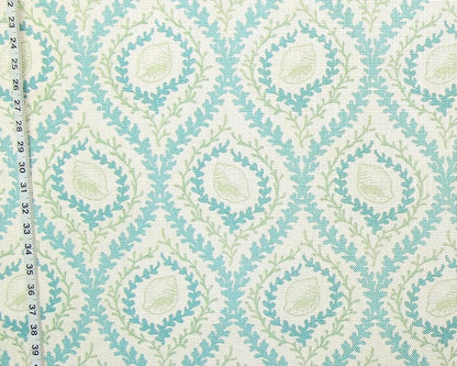 Aqua blue green seashell fabric sea glass coral seaweed lattice