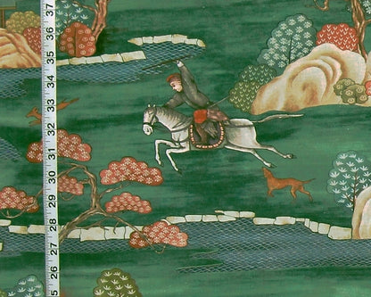 Asian hunting chinoiserie fabric green toile