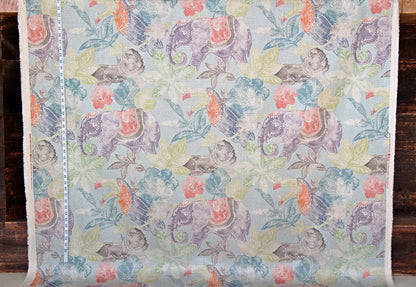 African Animal Fabric Batik Elephant, Lion, Toucan