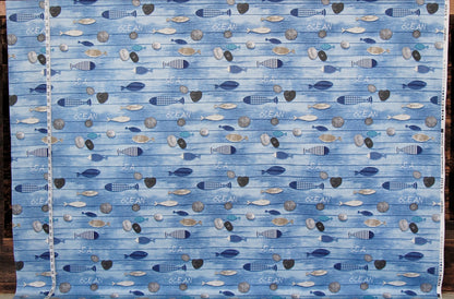 Blue beach fabric sea shore weathered boards wooden ocean fish