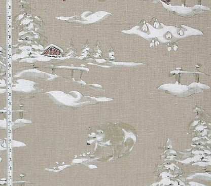Winter fabric bear snow alpine cabin lodge decor linen tan