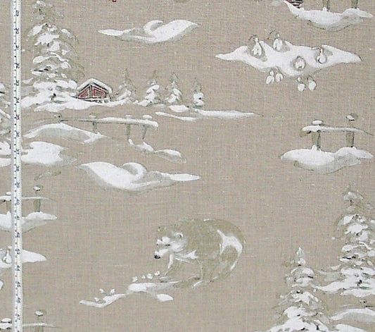 Winter fabric bear snow alpine cabin lodge decor linen tan