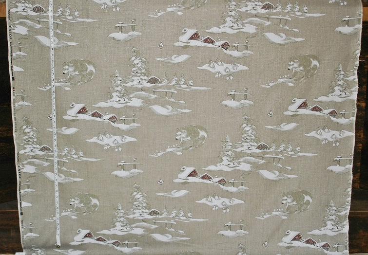 Winter fabric bear snow alpine cabin lodge decor linen tan