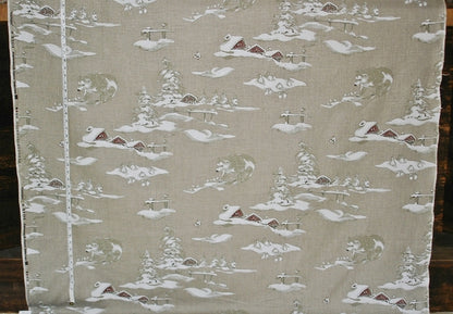 Winter fabric bear snow alpine cabin lodge decor linen tan