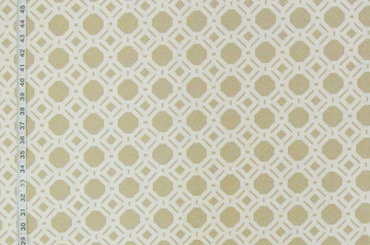 A close-up of a repeating geometric pattern featuring light beige circles and diamonds on an off-white background, with a vertical ruler scale visible along the left edge.