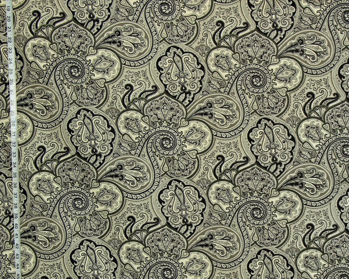 Black grey paisley fabric